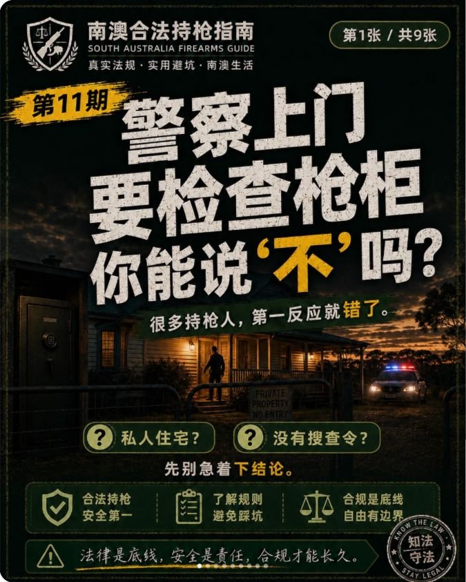 南澳持枪指南第 11 期封面：警察上门查枪柜，能拒绝吗？